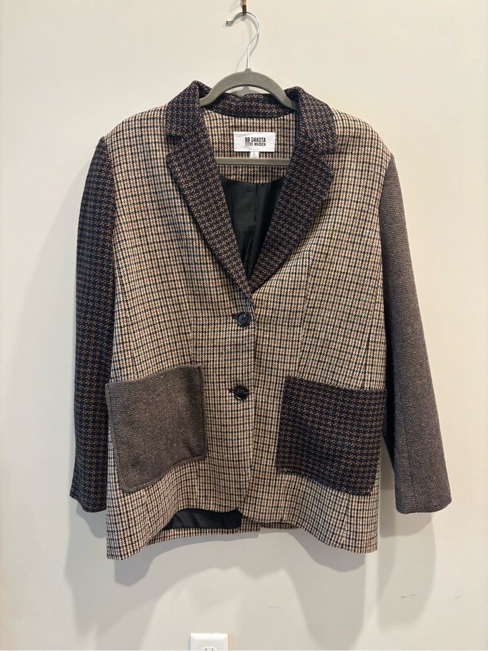 BB Dakota Brown Plaid Mixed-Panel Blazer